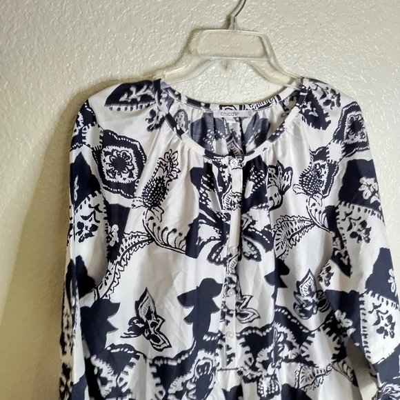 CHICO’S Puff Sleeve Tiered Maxi Dress Pockets Poplin Floral Boho Sz 14 - Picture 2 of 10